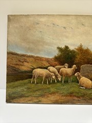 Antique Painting 1920’s Landscape Sheep Nature Signed Listed Famous Oil Canvas