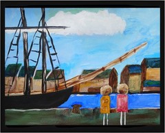 Impressionism Seaport Landing 11X14 Handmade Signed Colorful Art Painting