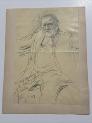 Antique Artist Portrait Drawing Hernando Villa 1908 Famous California Party Rare