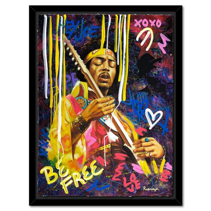 Nastya Rovenskaya „Jimi Hendrix“ Framed Unique Mixed Media Hand Signed