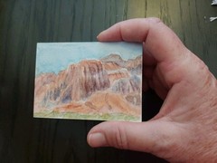 ACEO Snow Canyon Utah Red Mountain 2.5×3.5in Original Watercolor RAMFish Artist