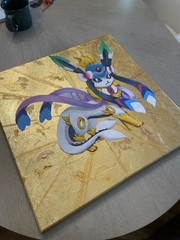 Omneon GX Pokémon Fan Art Painting Sylveon Umbreon Fusion Gold Leaf Canvas 20×20