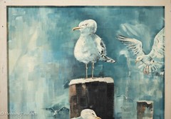 Vintage Karen Rinaldo Impressionist Oil Painting Seagulls on Pilings Cape Cod MA
