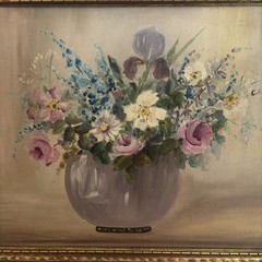 Vintage Set Of 2 Signed Floral Still Life Paintings