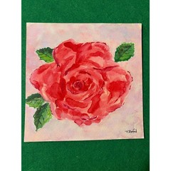 Hand painted watercolor original painting red, pink and green rose