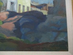 ANTIQUE OIL PAINTING EDITH STAHL REGIONALISM AMERICAN PLEIN AIR INDUSTRIAL 1935