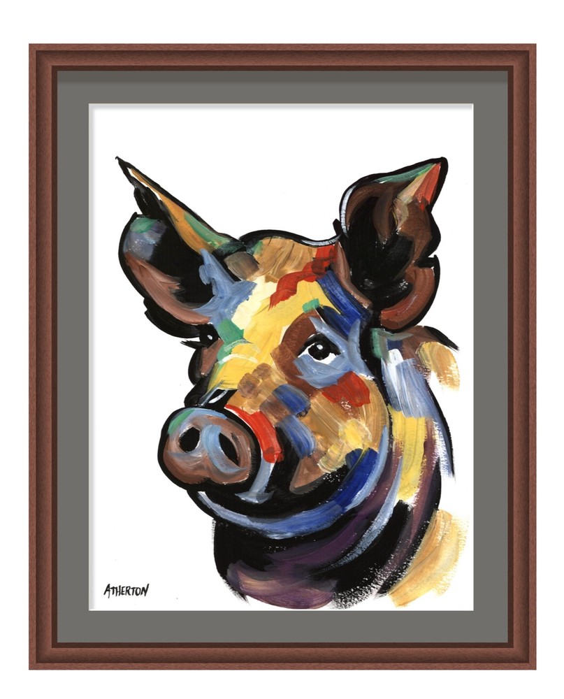 Atherton 9×12 Original Abstract Neo Acrylic Painting „Abstract Pig 3“ signed
