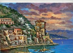 CETARA PAINTING ITALY AMALFI COAST CANVAS ORIGINAL by SOMMA ITALIAN WALL DECOR