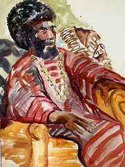 Watercolor Painting African Male Portrait Artist Joan Perry Original Vintage Art