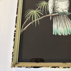 MCM Framed VTG Colorful Cockatoo Bird Painting Tropical Unsigned 14.75”x 11.75”