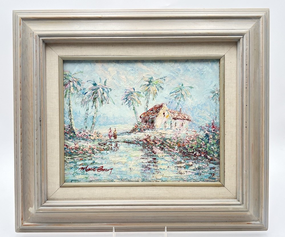 Vintage Marie Charlot Oil Painting France Impasto Beach Landscape 16×14 W/ Frame