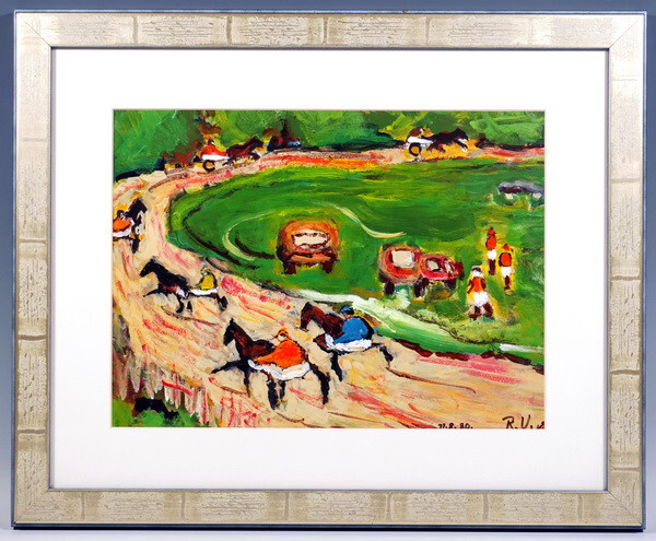 (LN524) Rudolf Ullik Horses Track Umkreis Kokoschka Schiele Mischtechnik 1980