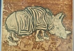 Original Painting of Rhino in Yellow Print 1/1 by W. Evans 1972 with Frame