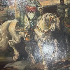 OLD ANTIQUE Ottoman ARAB LANDSCAPE OIL PAINTING Horse MAN MUSLIM Warrior Caravan