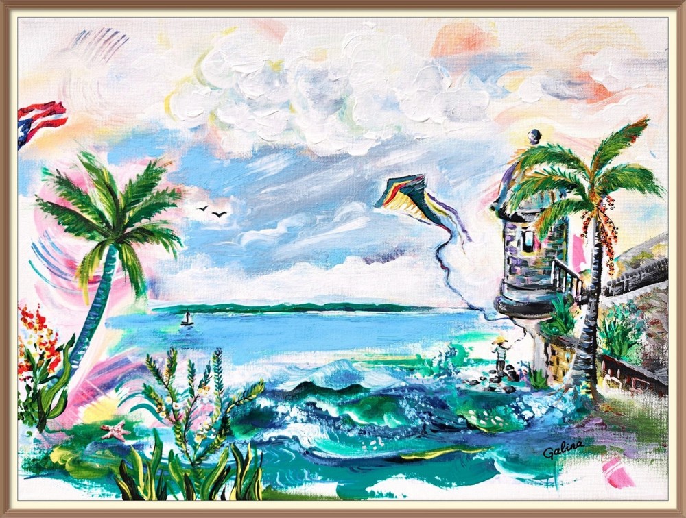 Flying a kite in San Juan, Puerto Rico – Acrylic Original Painting