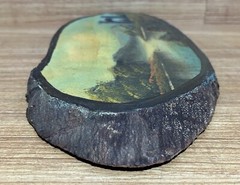 Live Edge Wood Slab Painting French Castle Lake Bridge Landscape 15” Vintage