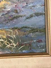 Original Oil on Board Coastal Seascape Beach Sunset Dunes Framed Painting Art