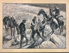 Richard Baldwin, Western painting on board, mixed media W/C, gouache body color