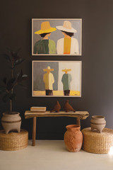 Set Of 2 Framed Men & Women In Hats Paintings Perfect For Entryways Home Decor