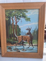 Vintage Oil On Canvas Deer In Winter Landscape Framed