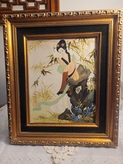 Vintage Portrait of Japanese Woman Oil Painting Signed 14″×12″