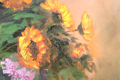 Vintage Bouquet of Flowers Still Life Oil Painting On Canvas Signed Meri