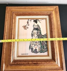 VTG Arthur Rackham Colored Engraving Gold Gesso Framed Art Nouveau Very Undancey