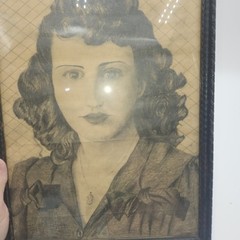 Vintage pencil Original Art work war soldier woman 10″ x 13″ Unsigned Portrait