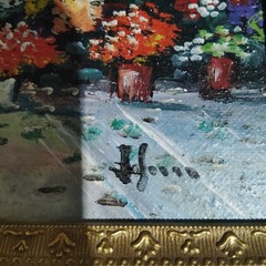 Paris France Flower Market Street Scene Oil Painting 12-1/2 By 10-1/2