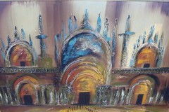 Vintage MCM Painting CARLO OF HOLLYWOOD Painting People Church Cathedral HUGE