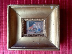 Antique French Miniature Painting on Paper Hunter Rest Louis XIV Framed Art 18th