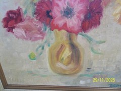 Vintage Mid Century Floral Still Life Oil Painting Signed Thelma Summers 70′
