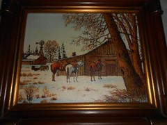 Framed – Signed H. Jasper Farm Scene With Horse Hand Painted Serigraph On Canvas