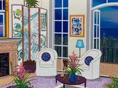 Fanch Ledan “Manhattan Penthouse” AP Signed Serigraph on Linen 1998 Framed 32×27