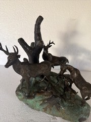 Animal Bronze 19th Century Deer Group By Ronl 1971