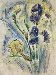 Vintage Original Signed Ron Edge Watercolor & Ink Painting 22×18 Framed Art Iris