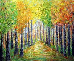 Sunlit Forest Path Original Landscape Painting 24×20 Textured Woodland Art
