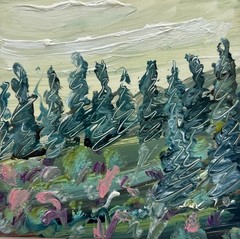 Abstract Alps Mountain Landscape Painting Alpine Meadow Art Forest Trees Artwork