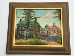 Antique Painting American Regionalism Massachusetts Landscape Historic Church