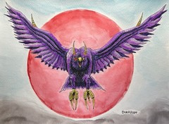 Original watercolor fantasy art bird-creature