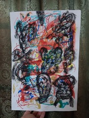 Contemporary Abstract Art Informel Brut Mixed Media Drawing Signed Leeroy Decor