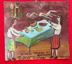 Mexican Folk Art Late Miguel Hernandez Levitating Table Tin Retablo ~ Ex Voto