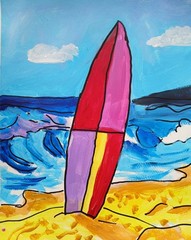 Abstract/Impressionism 11×14 Surf’s Up Surfboard Handmade Colorful Art Painting