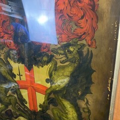 WWI Era Reverse Oil Painting On Glass London England Coat Of Arms Dragons
