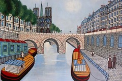 VINTAGE OIL PAINTING ON CARDBOARD SIGNED G BEPO PARIS NOTRE DAME SEINE NAIF ART