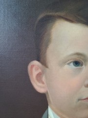Antique 19th Century Oil Painting Portrait of a Young Boy in a Suit