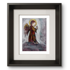 Expressive Abstract Art 12×9 on paper – Frame available – Angel Praying