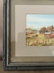 Herkimer Fall Barn Painting By Jeanne Dupre – Signed Framed & Matted 12.5”x10.5”