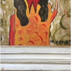 Mid Century Whimsical Folk Art Cow Girl Portrait by So Cal Artist Miguel Chavez