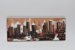 1960s or 1970s Mod City Skyline Painting on Board MCM Signed GW New York ? Indy